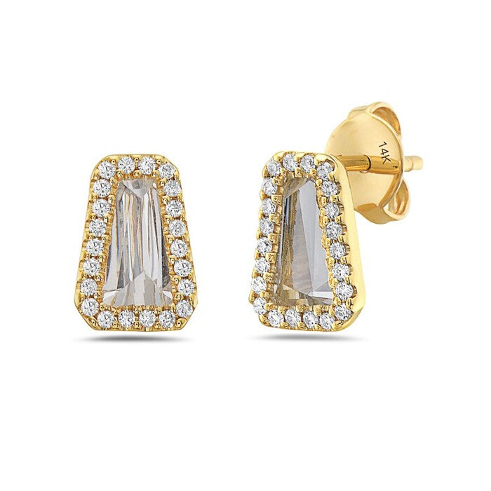 White Quartz and Diamond Halo Stud Earrings
