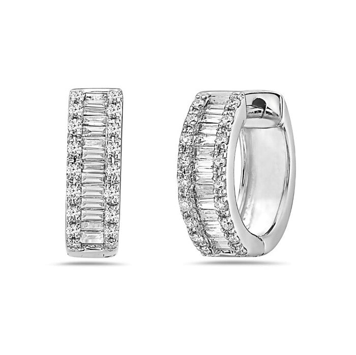 White Sapphire and Diamond Hoop Earrings