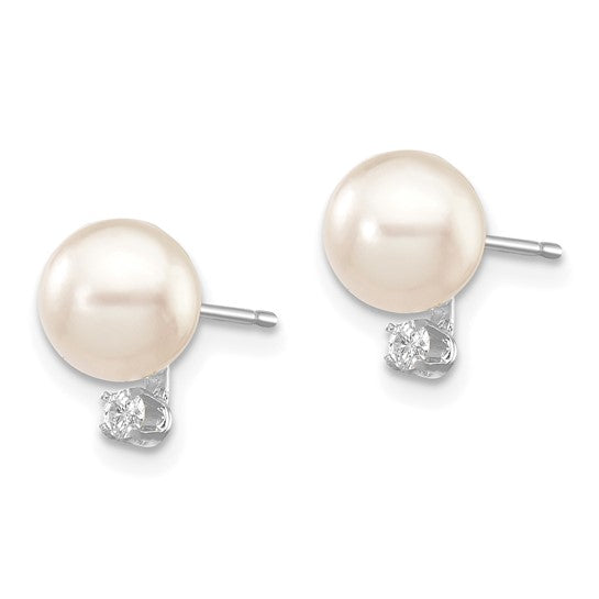 7.5MM Pearl and Diamond Stud Earrings