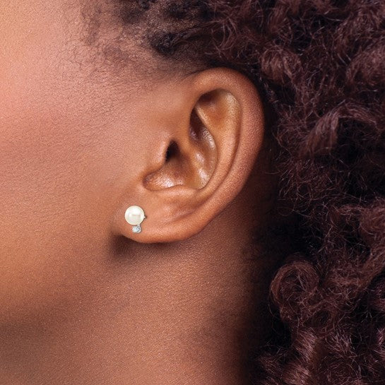 7.5MM Pearl and Diamond Stud Earrings