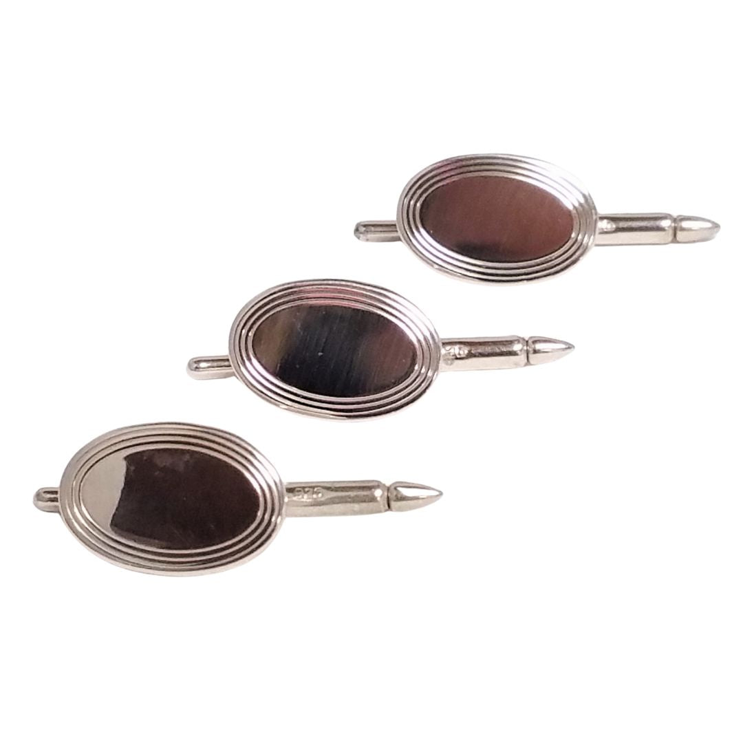 Sterling Silver Oval Tuxedo Shirt Studs - Set of 3