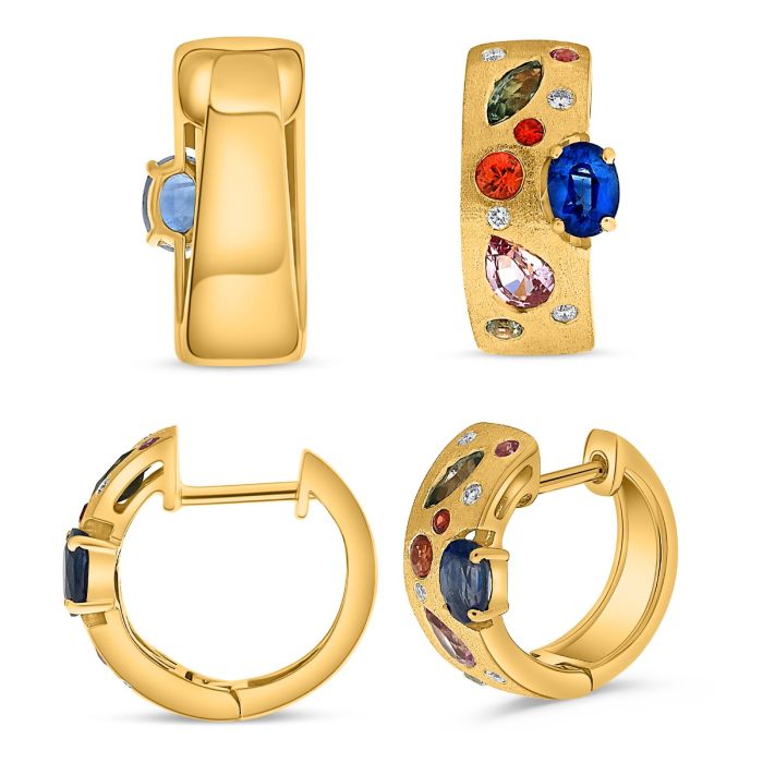 Sandblasted Multicolored Sapphire Hoop Earrings
