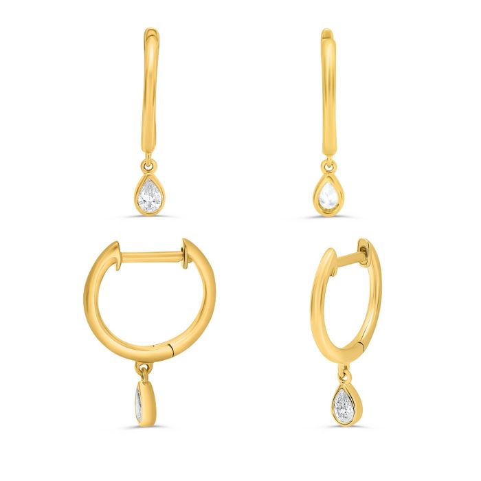 Diamond Pear Shape Dangle Hoop Earrings