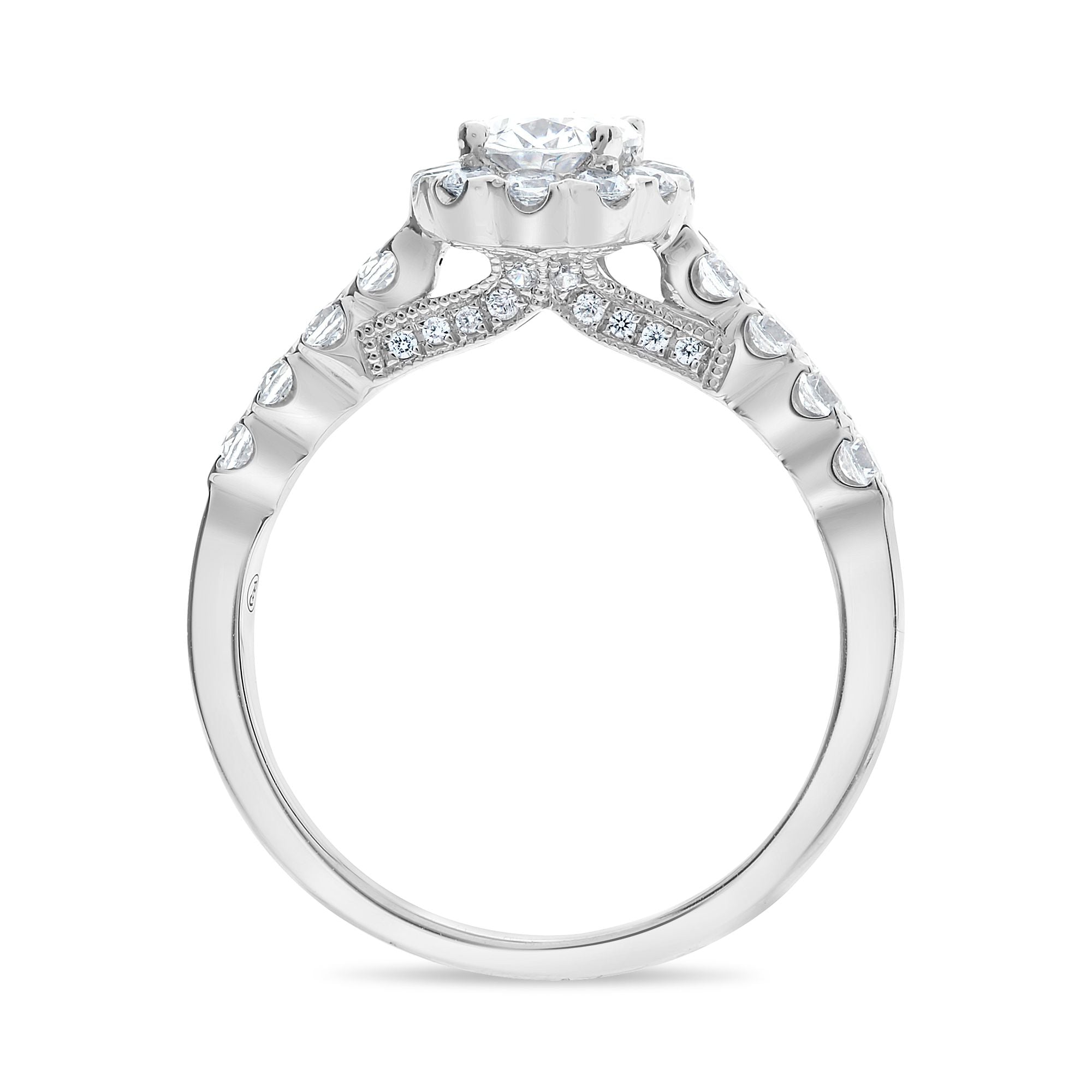 Oval Diamond Halo Engagement Ring Setting with Side Stones