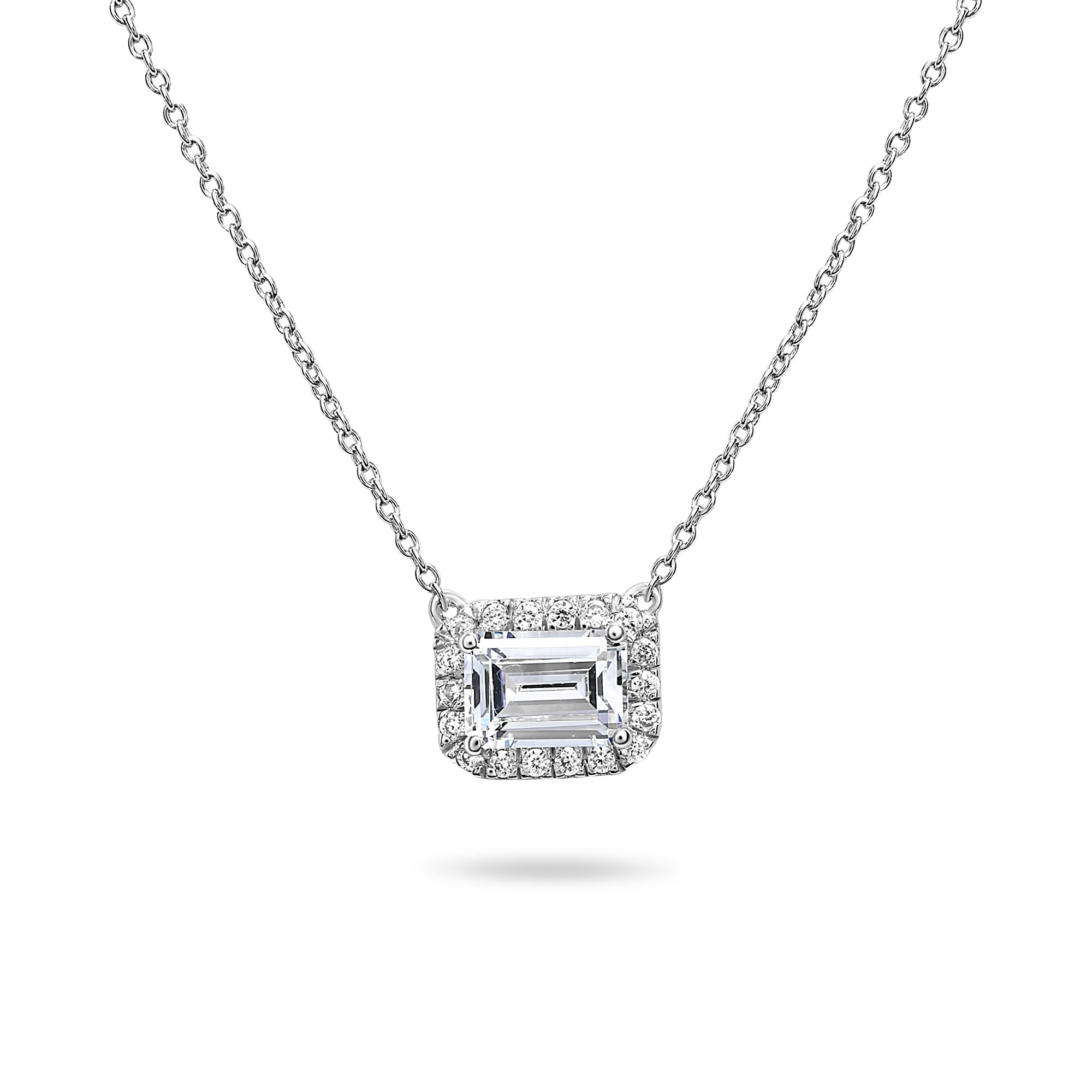 Emerald Cut Diamond Halo Pendant Necklace