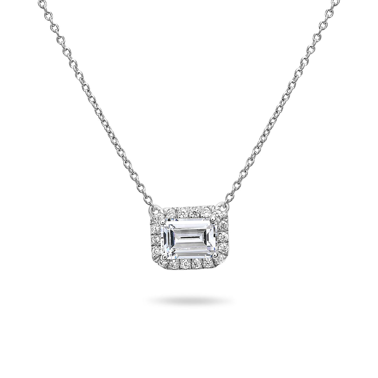 Emerald Cut Diamond Halo Pendant Necklace | Marquis Jewelers