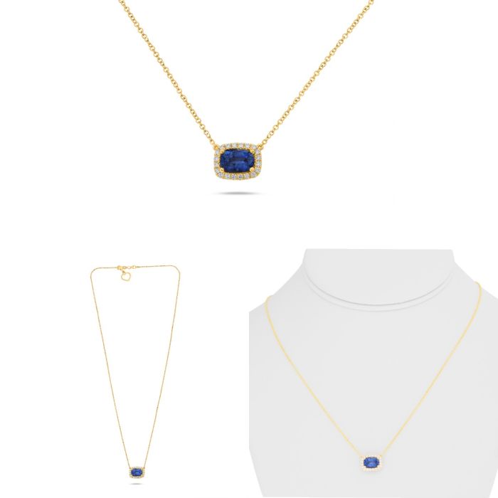 Cushion Cut Sapphire and Diamond Halo Necklace
