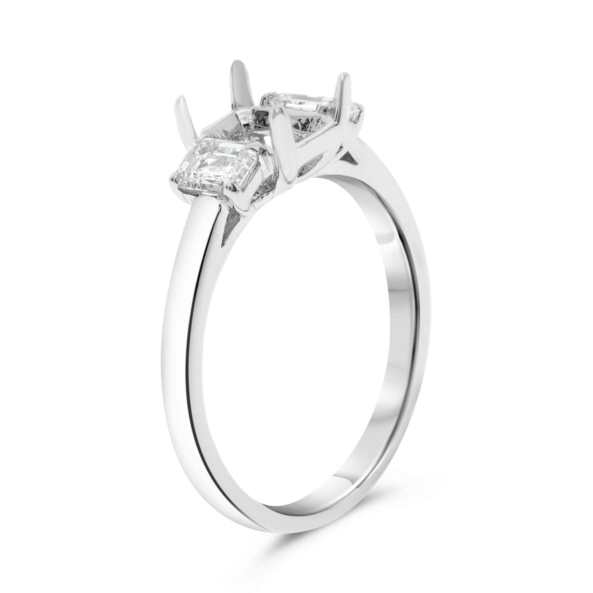Emerald Cut Diamond Three Stone Engagement Ring Setting