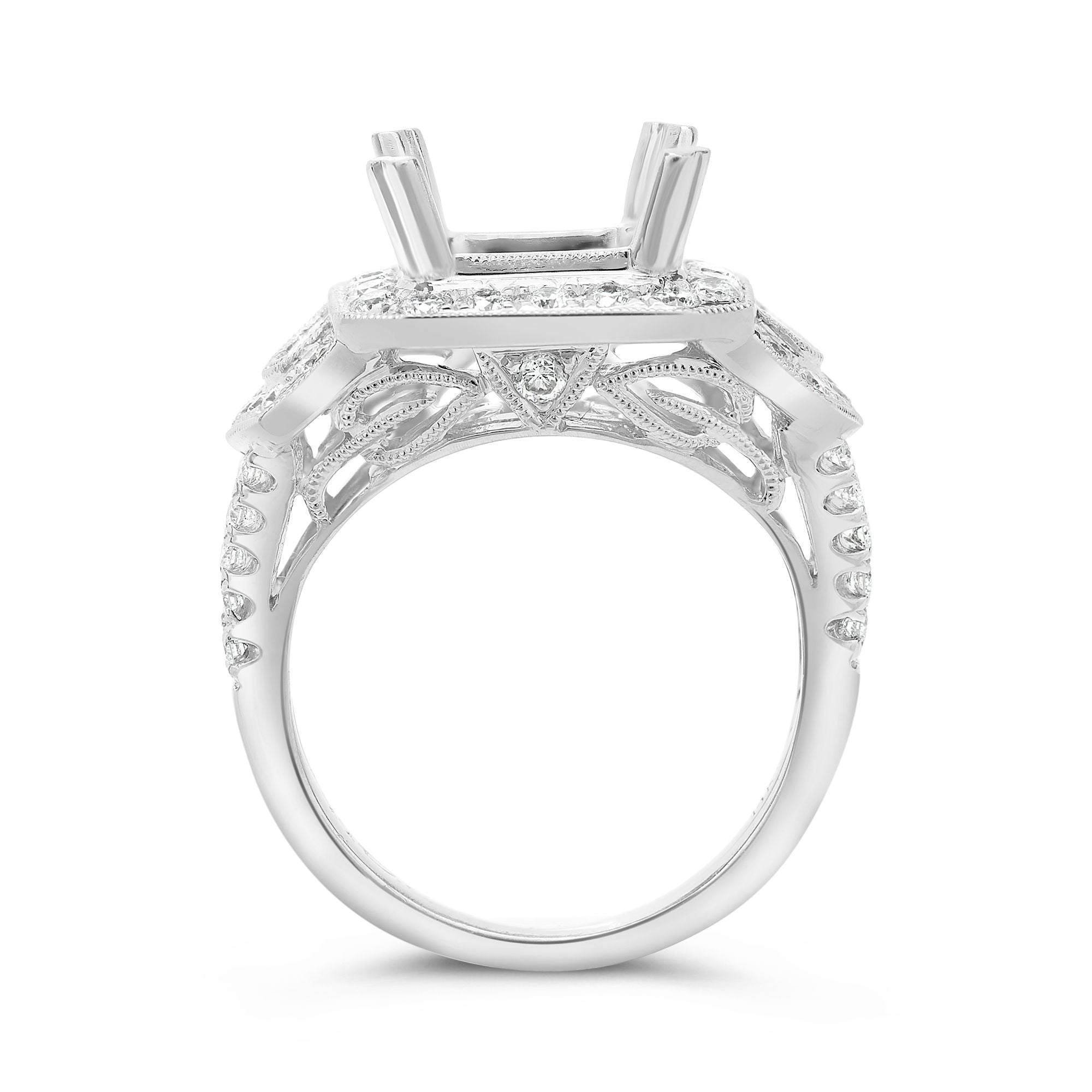 Diamond Halo Cushion Cut Setting with Split Shank