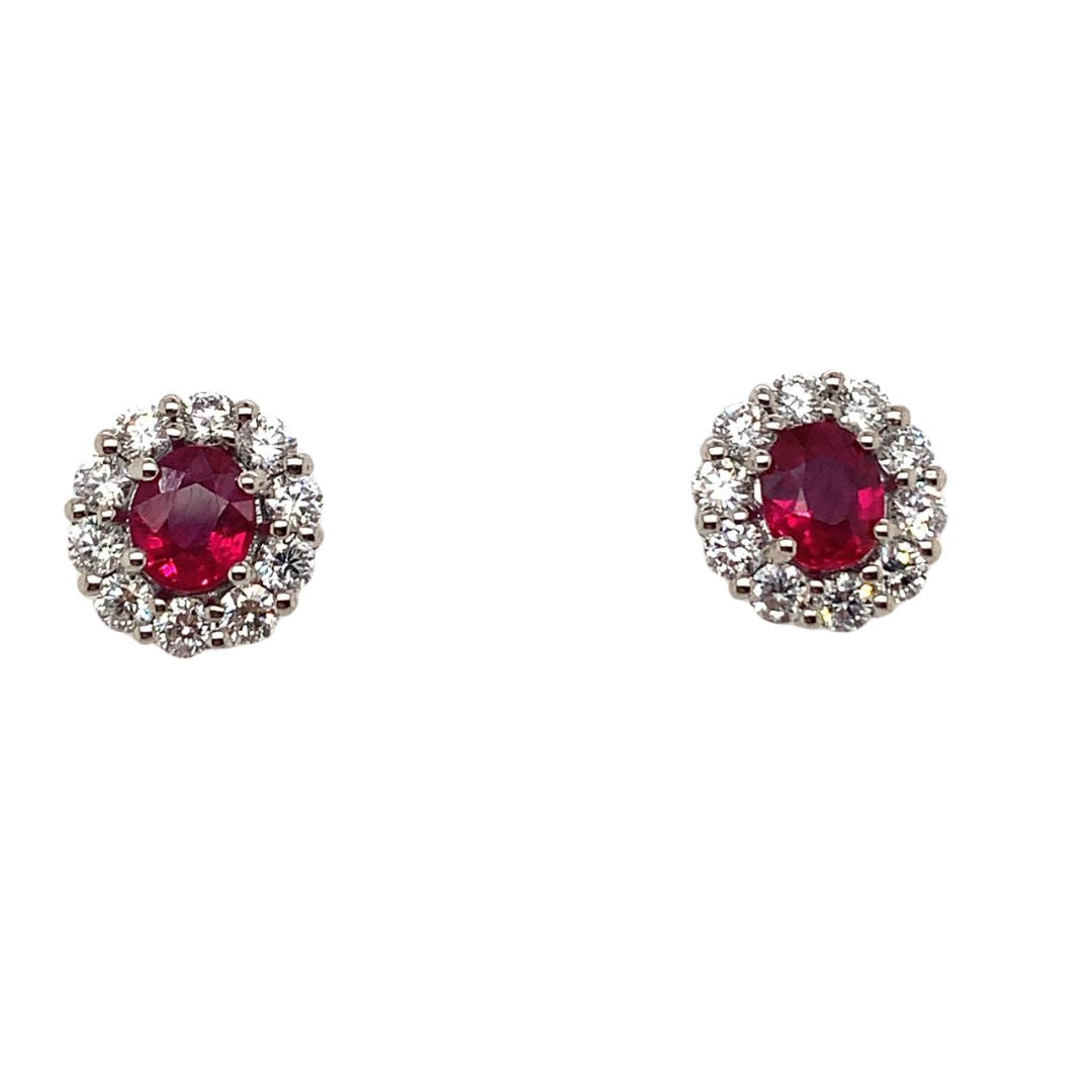 Ruby Diamond Halo Stud Earrings