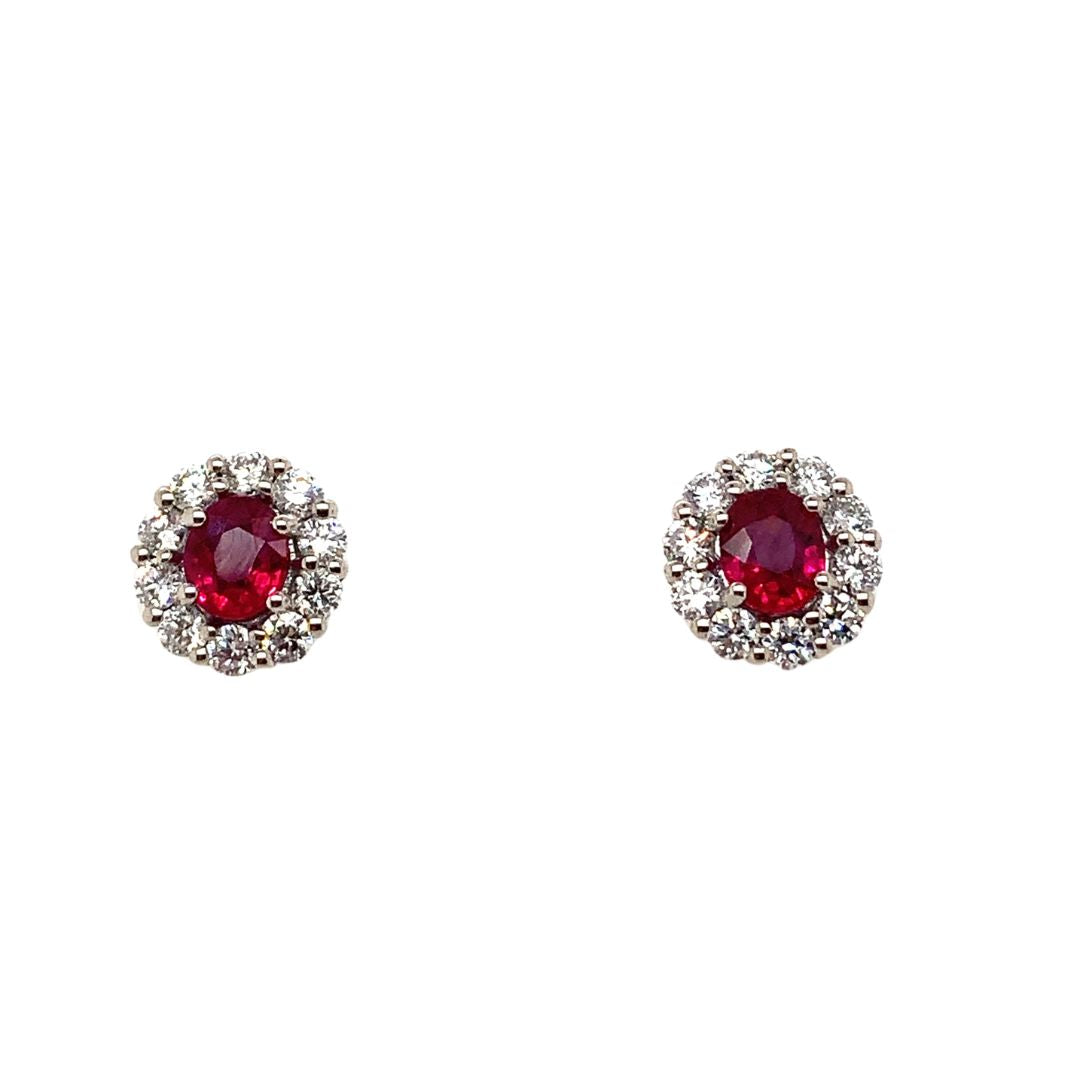 Ruby Diamond Halo Stud Earrings