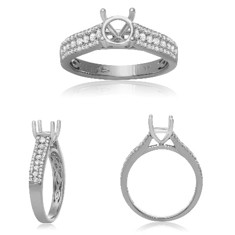 Micropave Three Row Diamond Engagement Ring Setting