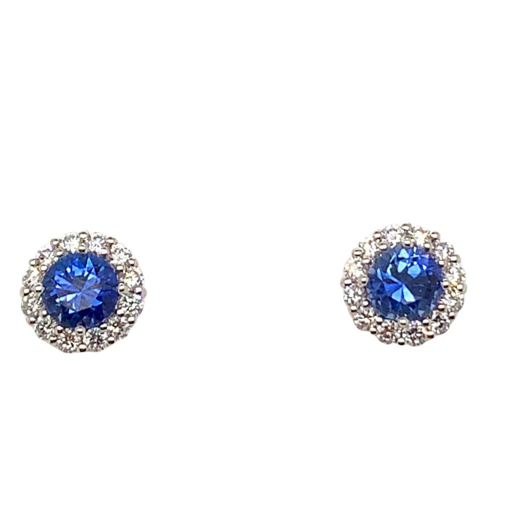 Sapphire Diamond Halo Stud Earrings