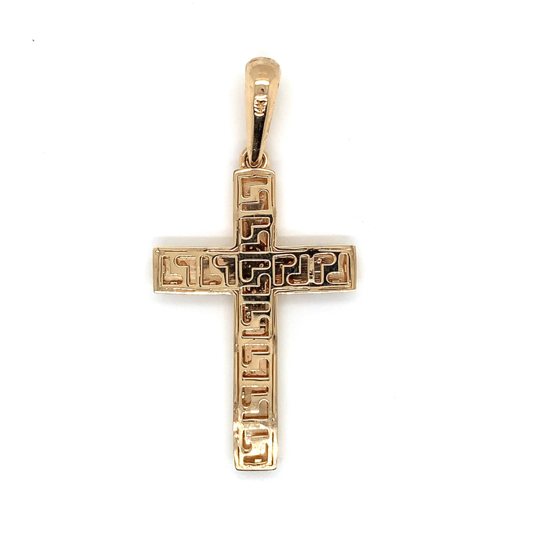14K Yellow Gold Reversible Greek Key Cross