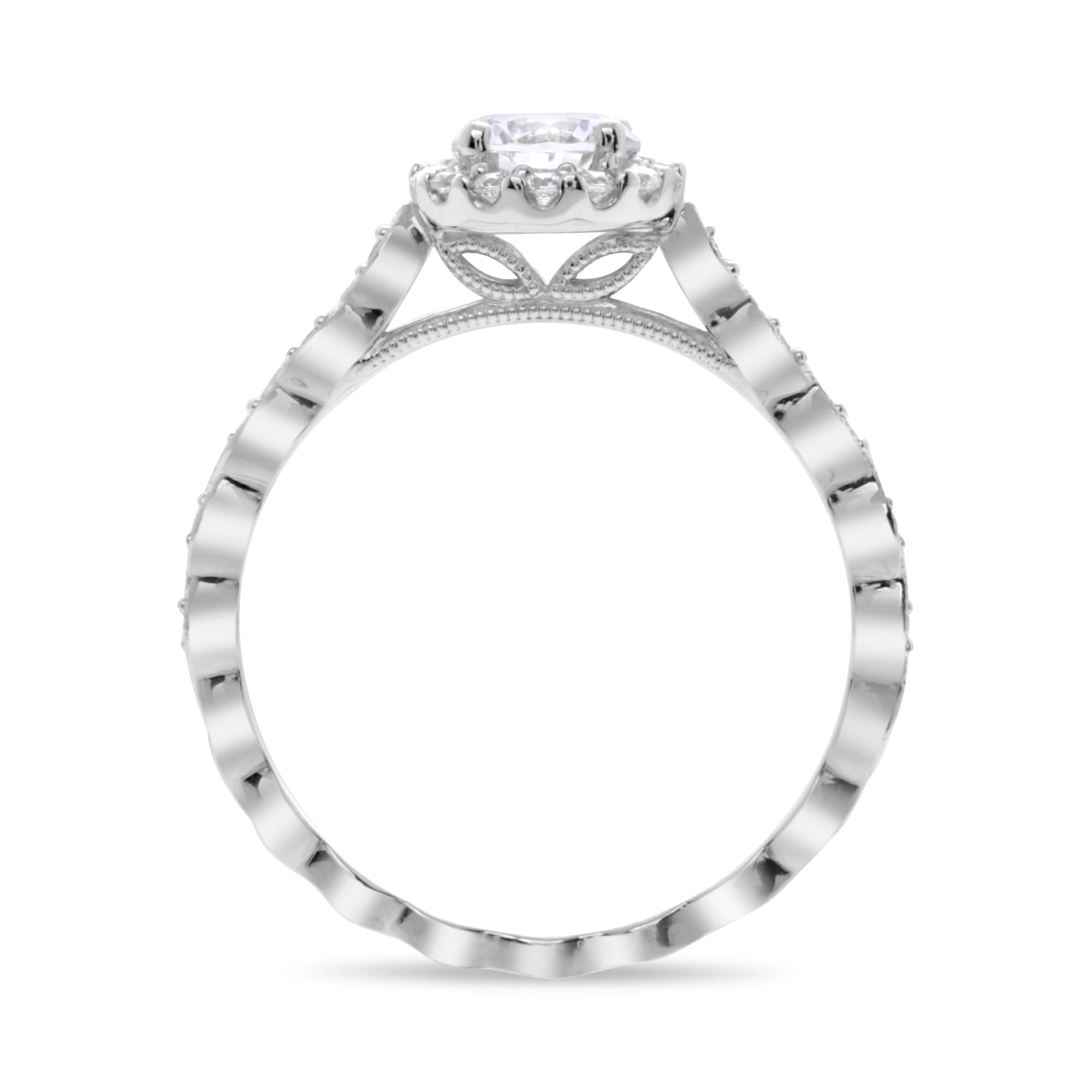 Diamond Halo Engagement Ring Setting with Detailed Shank