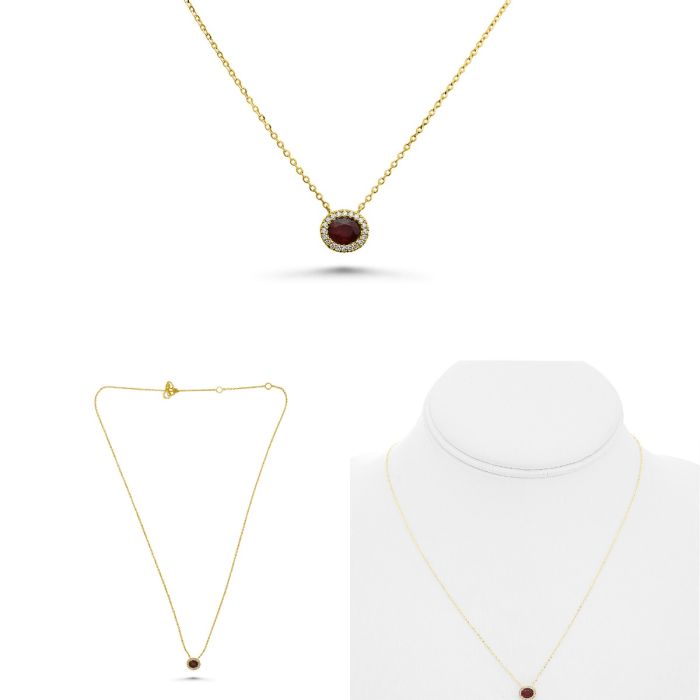 Oval Ruby and Diamond Halo Necklace