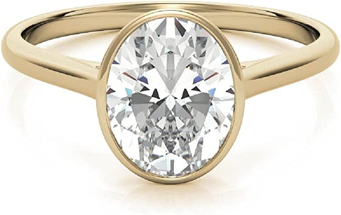 Oval Solitaire Bezel-Set Diamond Ring