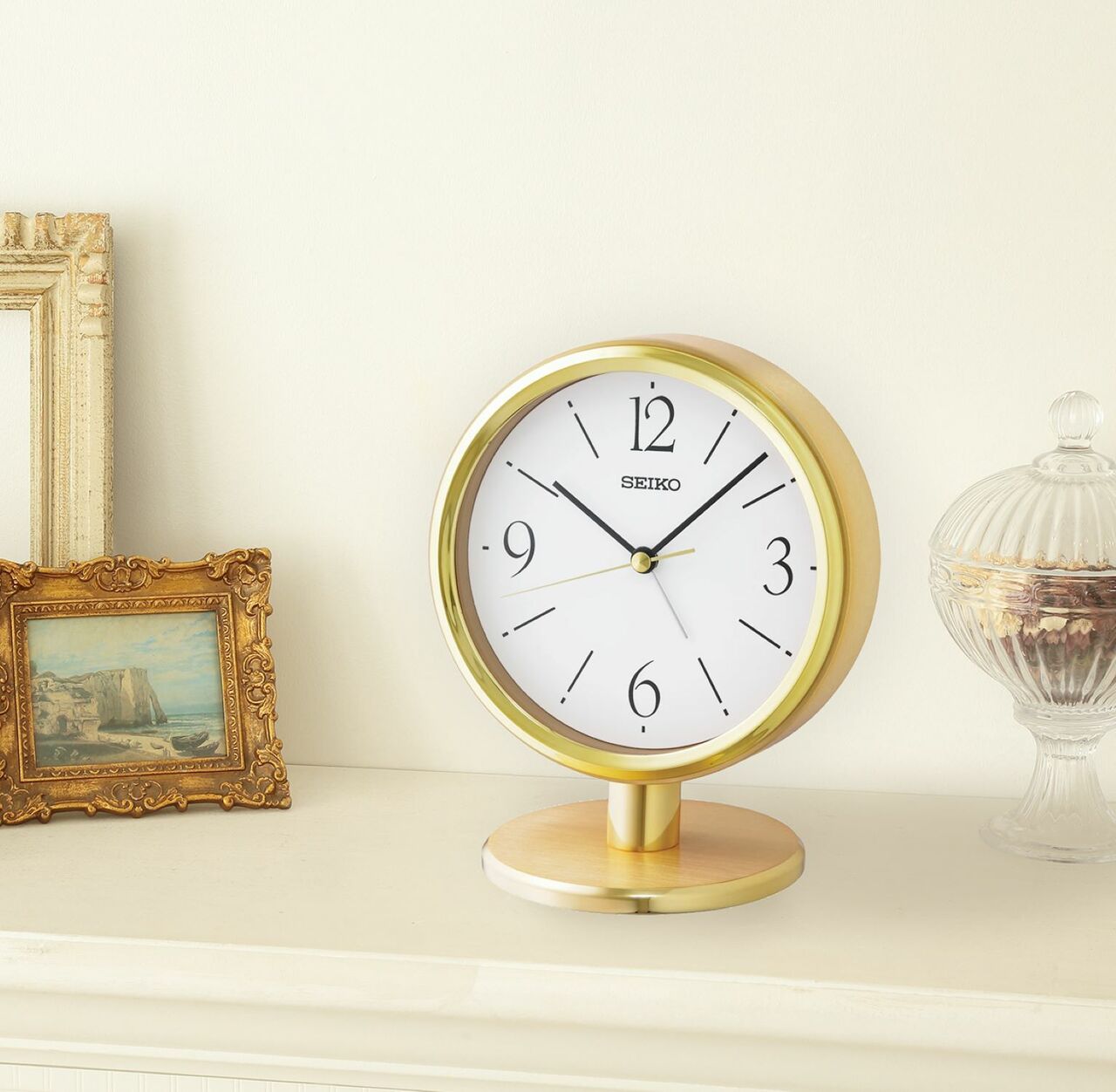 Seiko Clocks Ono Desk Table Clock in Gold Model QHE186GLH